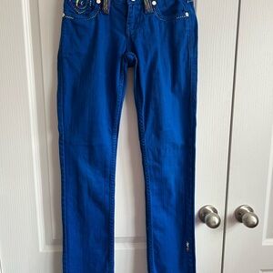 COOGI Electric Blue Jeans with Multicolor Embroidery